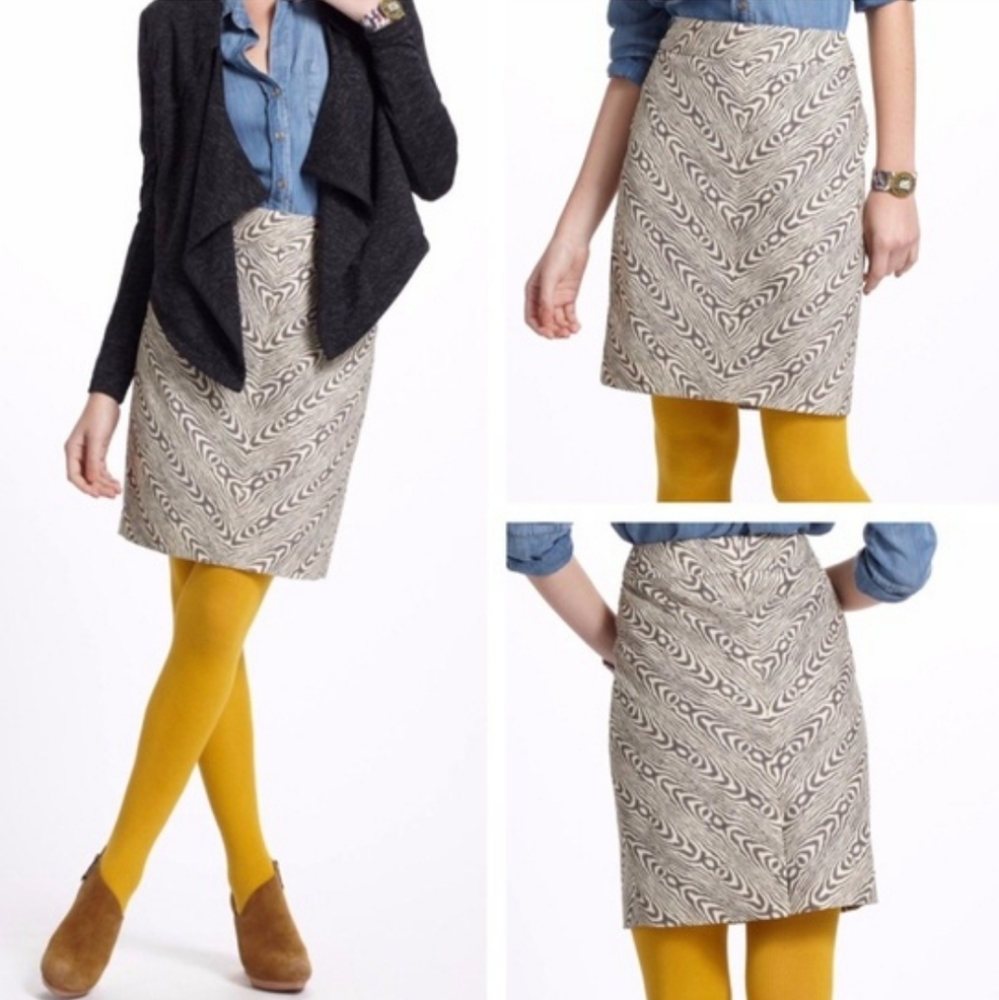 Anthropologie Postmark Wood Grain Pencil Skirt 6 Small EUC! 9-H15 STCL